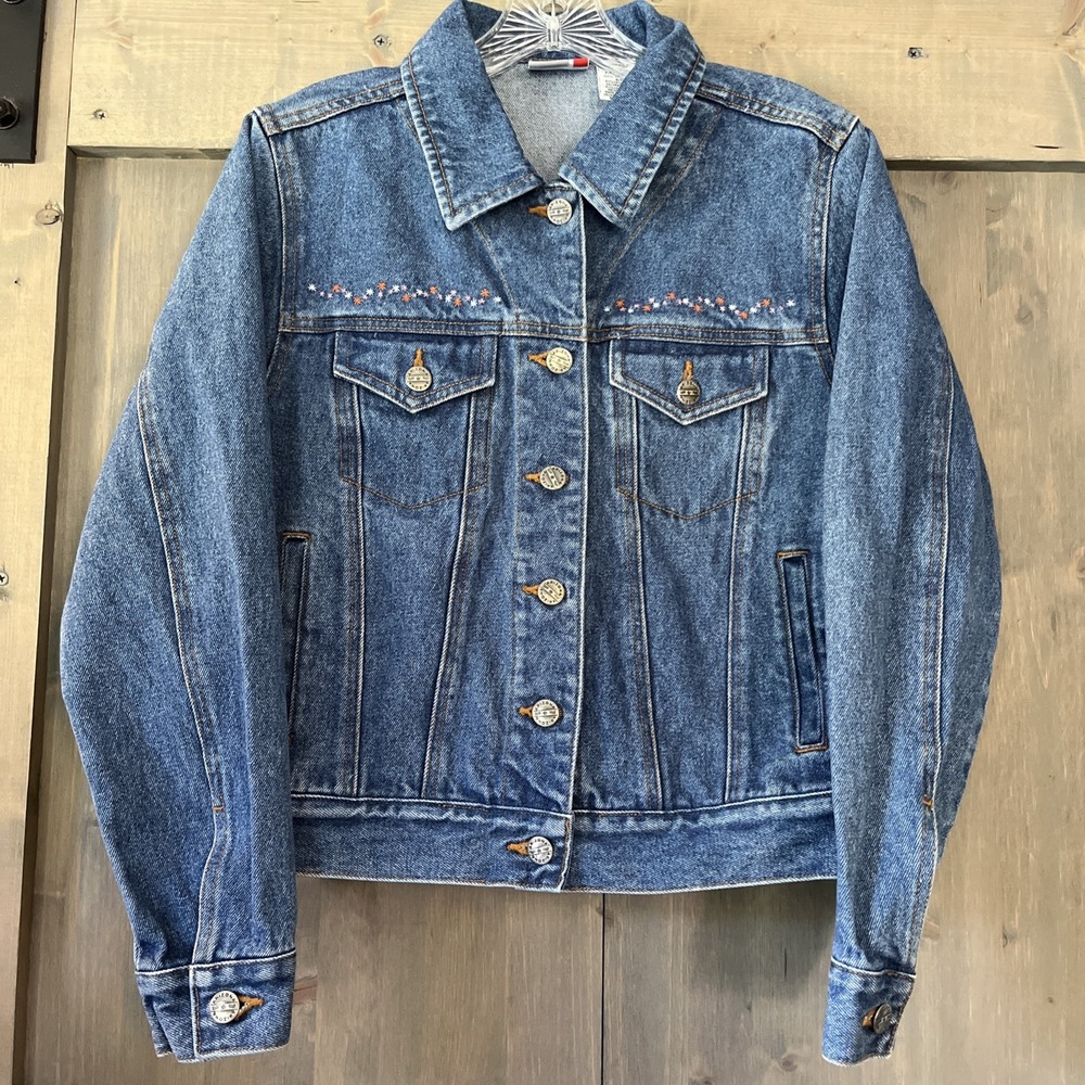 Vintage Arizona Denim Jacket Women's Medium Embroidered Trucker Boho Trucker
